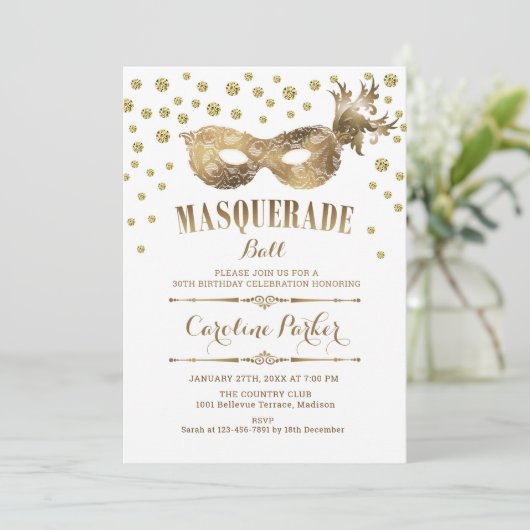 Goud Wit Masquerade Bal Verjaardagsfeest Kaart (Staand voorkant)