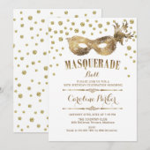 Goud Wit Masquerade Bal Verjaardagsfeest Kaart (Voorkant / Achterkant)