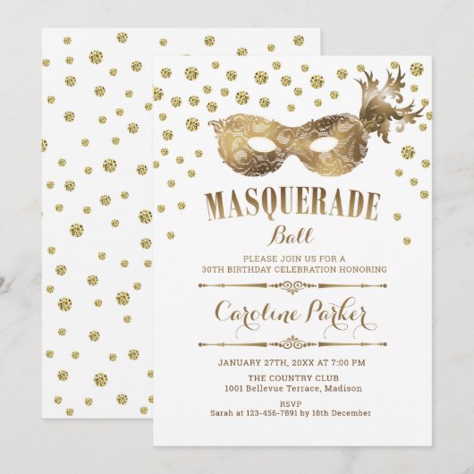 Goud Wit Masquerade Bal Verjaardagsfeest Kaart (Voorkant / Achterkant)