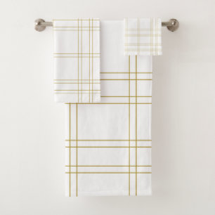 Goud & Wit Minimaal Modern Ruitpatroon Bad Handdoek