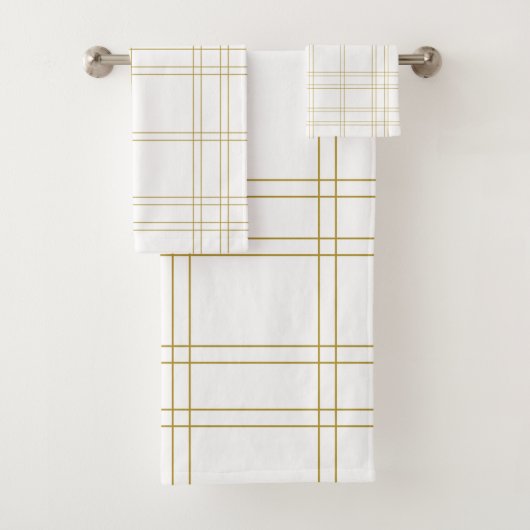 Goud & Wit Minimaal Modern Ruitpatroon Bad Handdoek (Insitu)