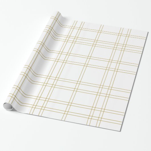 Goud & Wit Minimal Modern Geruit Schoon Patroon Cadeaupapier (Uitgerold)
