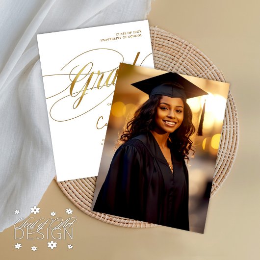 Goud & Wit Minimal Scripted Afstudeerder Ceremony  Kaart