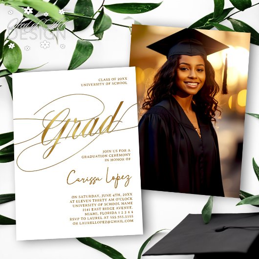 Goud & Wit Minimal Scripted Afstudeerder Ceremony  Kaart