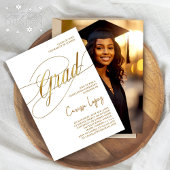 Goud & Wit Minimal Scripted Afstudeerder Ceremony  Kaart