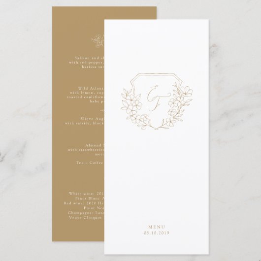 Goud Wit Minimale Kersenbloesem Monogram Kam Menu (Voorkant / Achterkant)