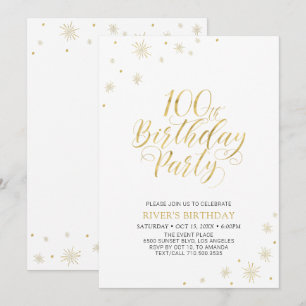 Goud & Wit   Modern Chique 100ste Verjaardagsfeest Kaart