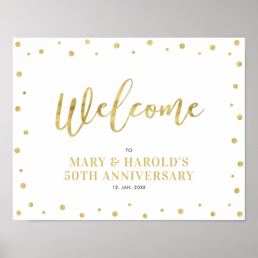 Goud & Wit | Modern Confetti Welkom Feestbord Poster (Voorkant)