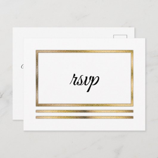 Goud | Wit Modern Eenvoudig Elegant RSVP-Tussenvoe Uitnodiging Briefkaart (Voorkant / Achterkant)