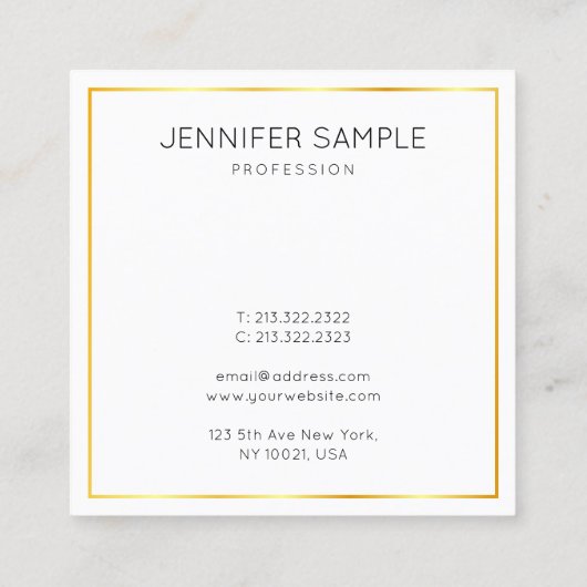 Goud Wit Modern Elegant Eenvoudig Bedrijf Vierkante Visitekaartje (Achterkant)