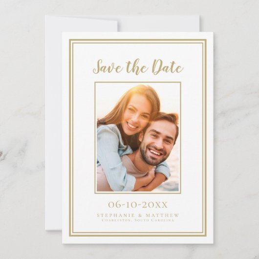 Goud Wit Modern Elegant Foto Save The Date (Voorkant)