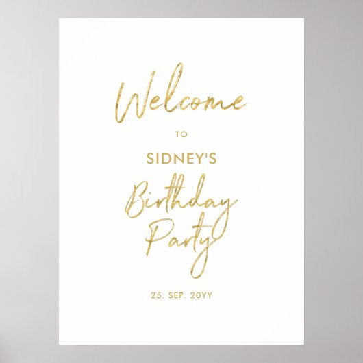 Goud & Wit Modern Verjaardagsfeestje Welkom Poster (Voorkant)