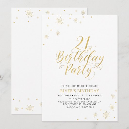 Goud & Wit | Moderne Chic 21e Verjaardagsfeestje Kaart (Voorkant / Achterkant)