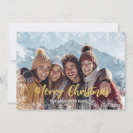 Goud Wit Moderne Elegante Familie Foto Kerstmis Feestdagenkaart