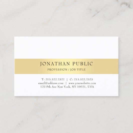 Goud Wit Moderne Minimalistische Elegante Sjabloon Visitekaartje (Voorkant)