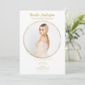 Goud & Wit Moderne Ronde Fotoafstudeerfeest Kaart (Staand voorkant)