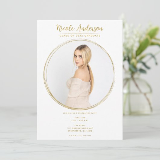 Goud & Wit Moderne Ronde Fotoafstudeerfeest Kaart (Staand voorkant)