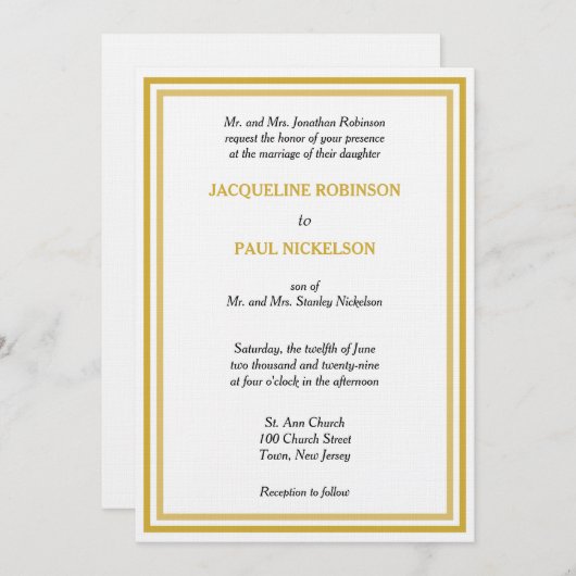 Goud Wit Monogram Bruiloft Kaart (Voorkant / Achterkant)