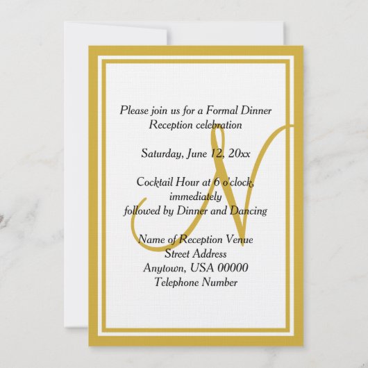 Goud Wit Monogram Bruiloft Receptie Harten Kaart (Achterkant)