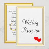 Goud Wit Monogram Bruiloft Receptie Rode Harten Kaart (Voorkant / Achterkant)