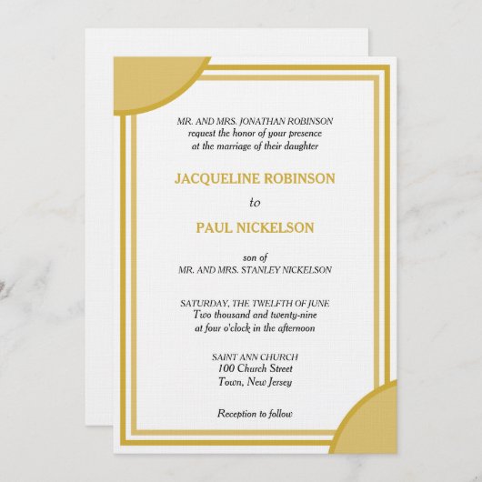 Goud Wit Monogram Geometrische Bruiloft Kaart (Voorkant / Achterkant)