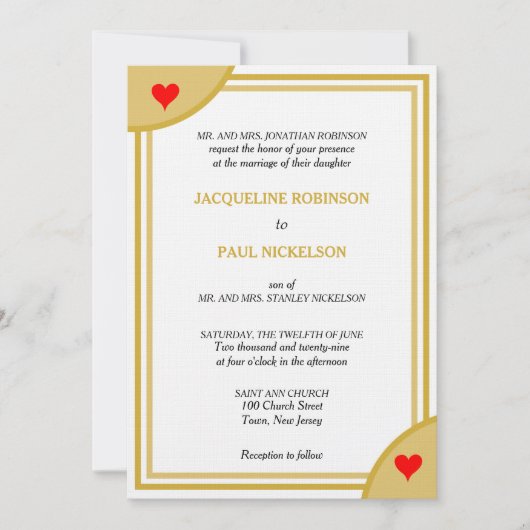 Goud Wit Monogram Geometrische Bruiloft Rode Harte Kaart (Voorkant)