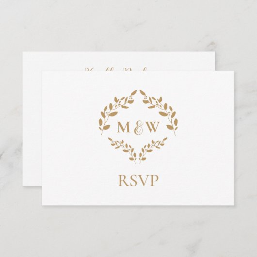 Goud Wit Monogram RSVP bruiloft website QR code Informatiekaartje (Voorkant / Achterkant)