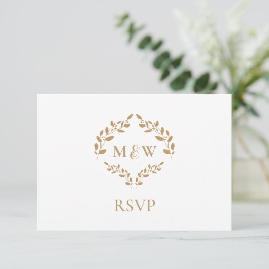 Goud Wit Monogram RSVP bruiloft website QR code Informatiekaartje (Staand voorkant)