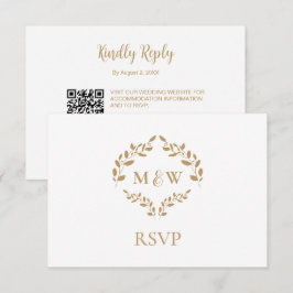 Goud Wit Monogram RSVP bruiloft website QR code Informatiekaartje