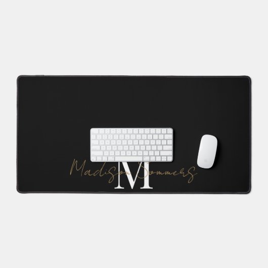 Goud Wit Monogram Script op zwart Bureaumat (Keyboard & Muis)