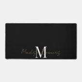 Goud Wit Monogram Script op zwart Bureaumat (Voorkant)