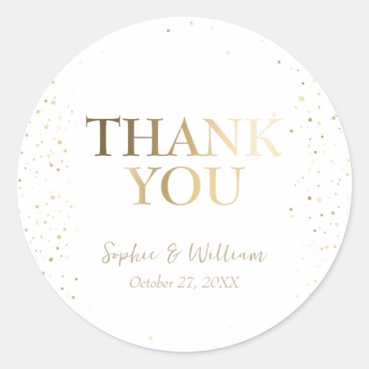 Goud & Wit Mooie Elegante Bruiloft Dank u Ronde Sticker (Voorkant)