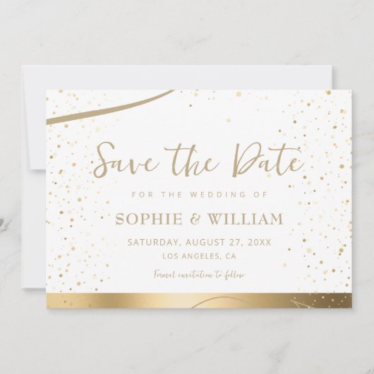 Goud & Wit Mooie Elegante Bruiloft Save The Date (Voorkant)