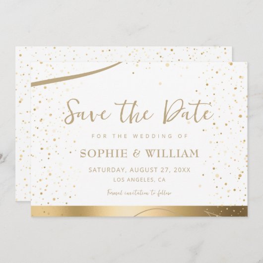 Goud & Wit Mooie Elegante Bruiloft Save The Date (Voorkant / Achterkant)