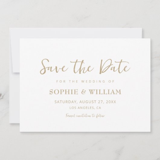 Goud & Wit Mooie Elegante Bruiloft Save The Date (Voorkant)