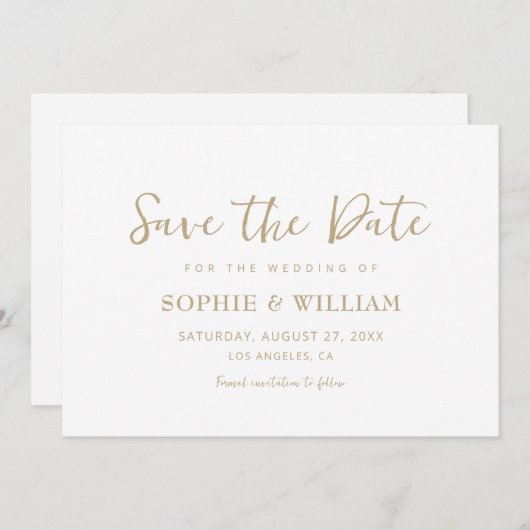 Goud & Wit Mooie Elegante Bruiloft Save The Date (Voorkant / Achterkant)