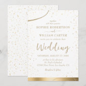 Goud & Wit Mooie Elegante Huwelijksuitnodiging Kaart (Voorkant / Achterkant)