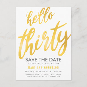 Goud Wit Opslaan Datum Dertig Verjaardag Feest Briefkaart