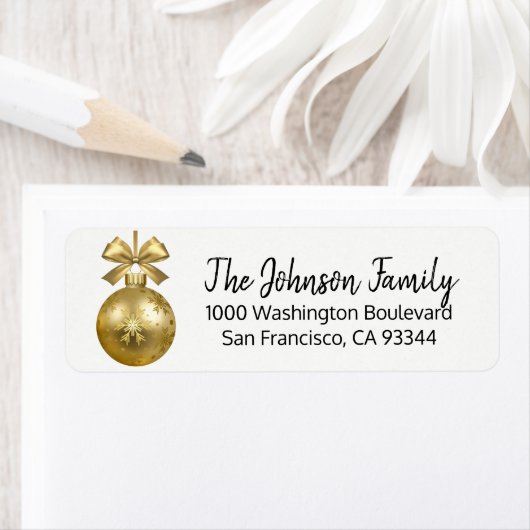 Goud Wit Ornament Kerst retour adres Etiket (Insitu)