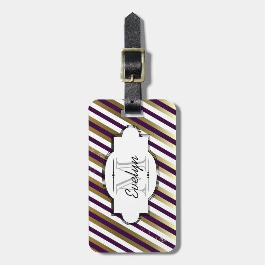 Goud, wit, Paars stripe Bagagelabel (Voorkant verticaal)