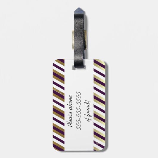 Goud, wit, Paars stripe Bagagelabel (Achterkant verticaal)