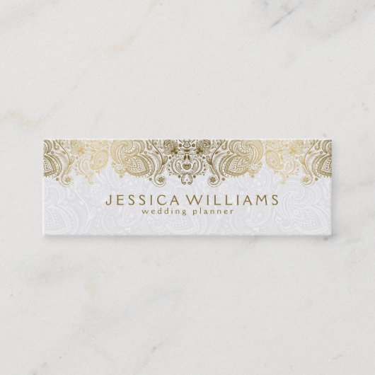 Goud & Wit Paisley Kant Bruiloft Planner Mini Visitekaartje (Voorkant)