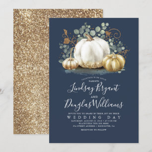 Goud Wit Pompoenen Rustiek Marine Blauw Herfst Bru Kaart