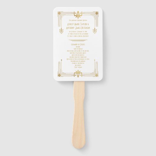 Goud Wit Roaring 20s Art Deco Handwaaier (Voorkant)