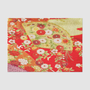Goud Wit Rood Japans Kimono Bloemen Decoupage Tissuepapier