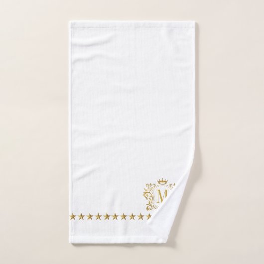 Goud Wit Royal Scrolls Crown Crest Monogram Bad Handdoek (Handdoek)