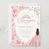 Goud Wit Roze Bloemen Quinceanera Kaart (Voorkant)