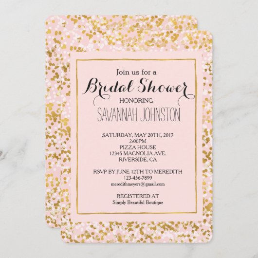 Goud Wit Roze Confetti vrijgezellenfeest Kaart (Voorkant / Achterkant)