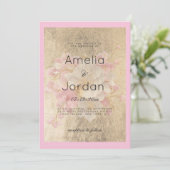 Goud wit roze kersenbloesem bloemenbruiloft kaart (Staand voorkant)