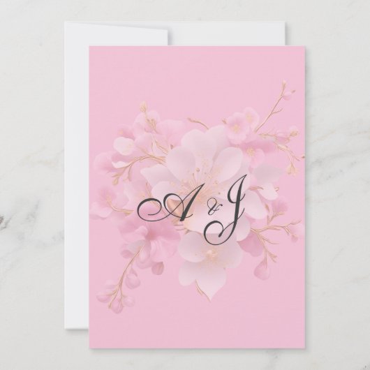 Goud wit roze kersenbloesem bloemenbruiloft kaart (Achterkant)